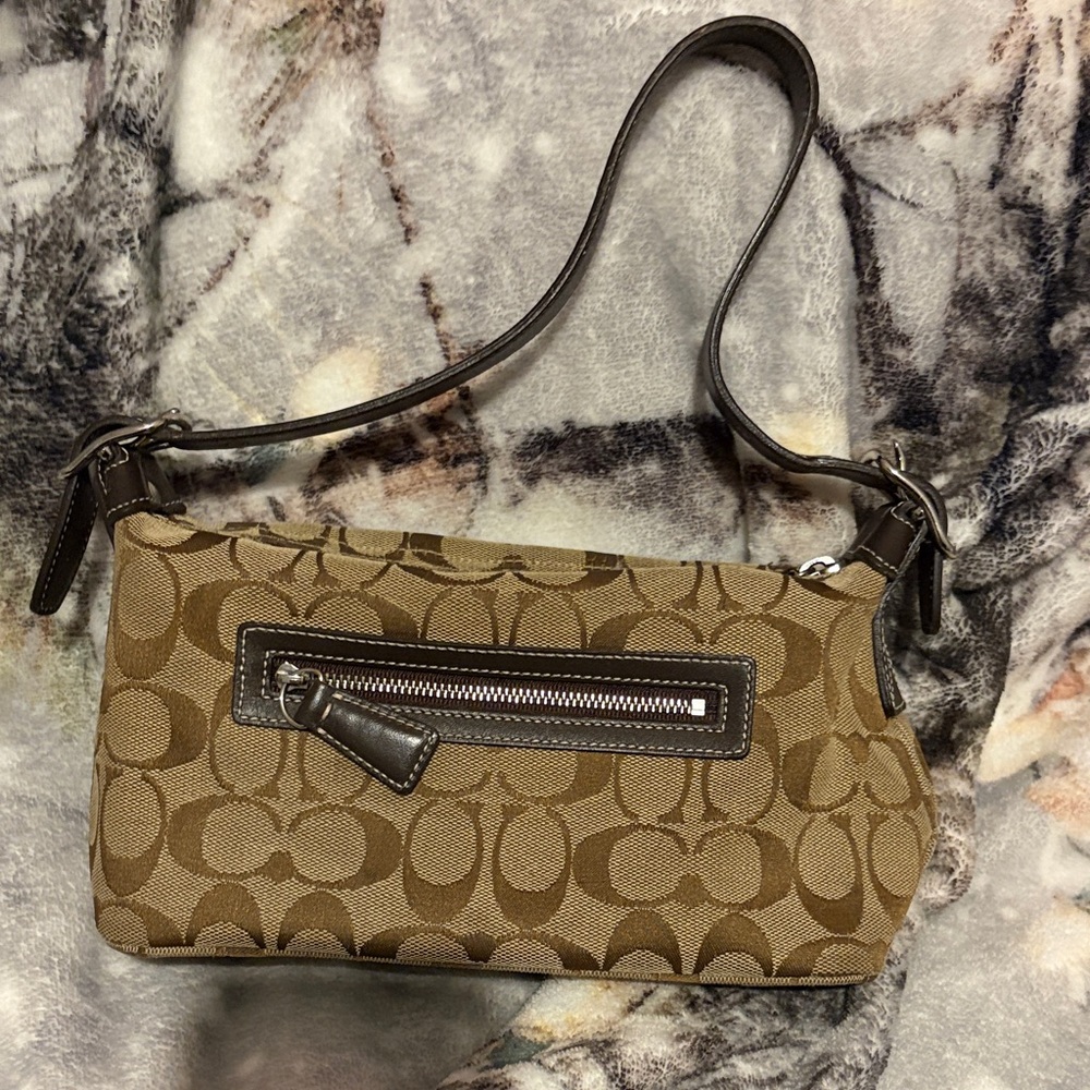 Coach Tan and Brown Signature Shoulder Bag